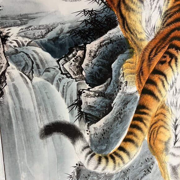 Asian Chinese Hanging Scroll Art Tiger Hand Painted 69" x 28" - Picture 5 of 15